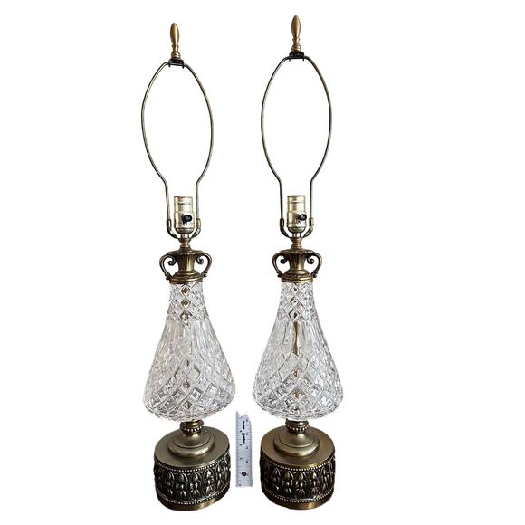 FREE SHIP Hollywood Regency TWO SET Vintage Lamp Crystal Glass Like Westfield - Picture 12 of 16